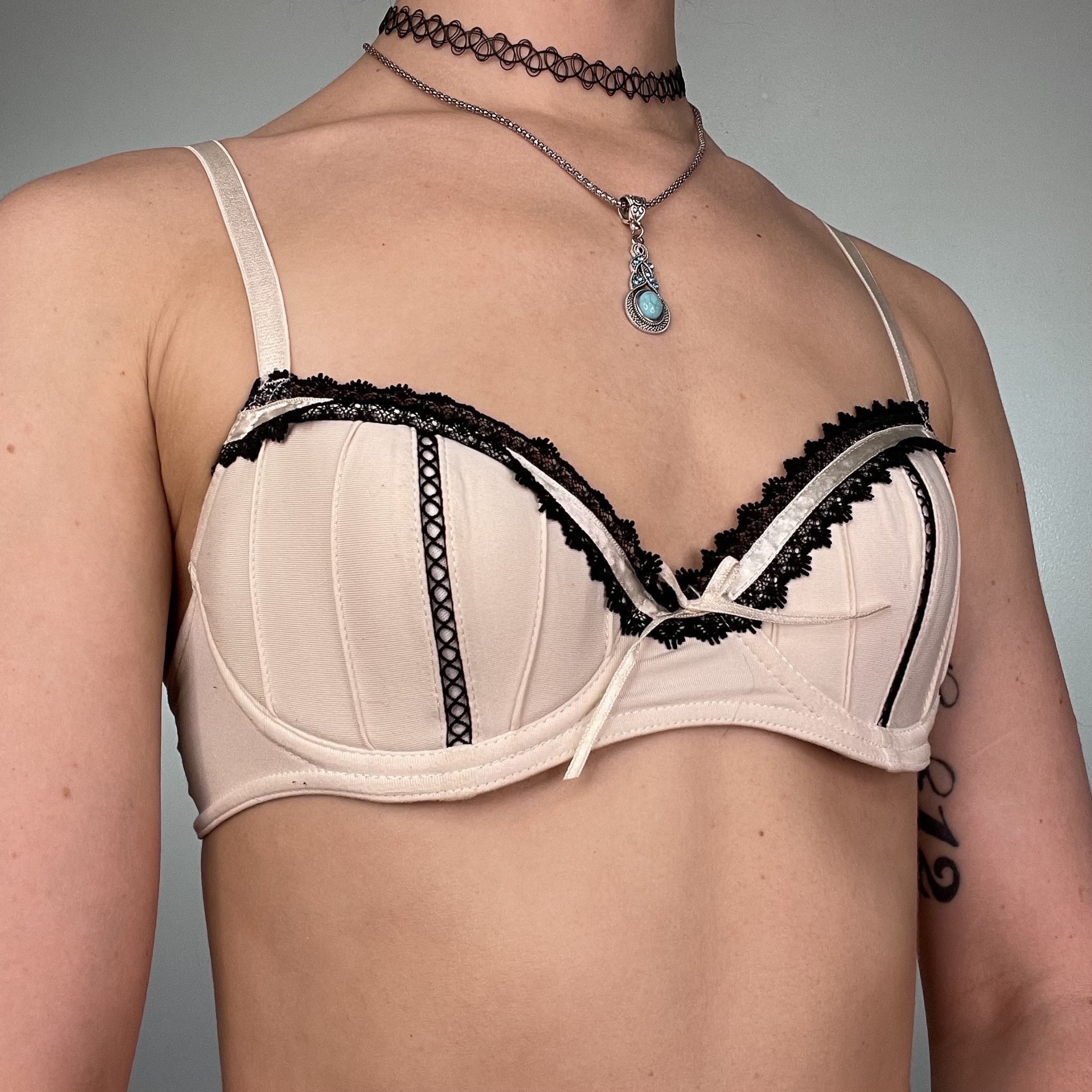 Off White with Black Trim Underwire Bra