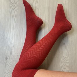 Red long worn kneehighs