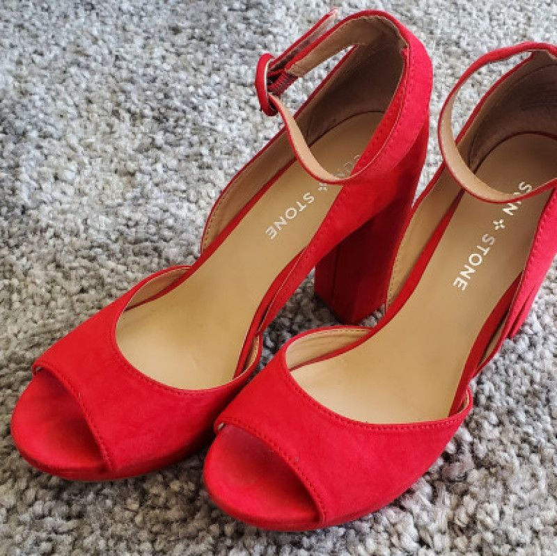 Well Worn Red Suede Heels