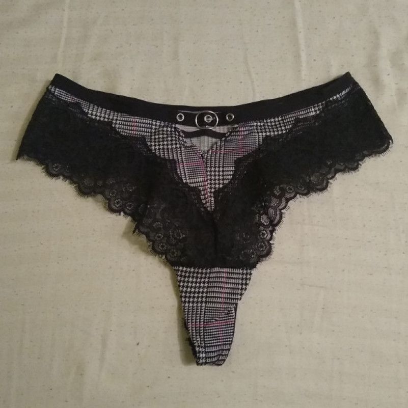 Houndstooth and Black Lace Thong