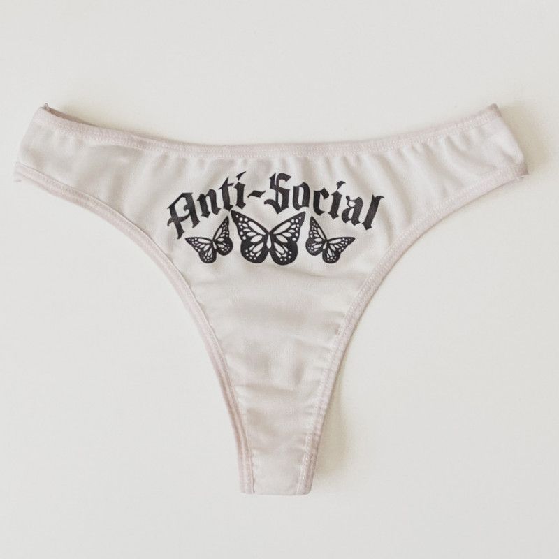 Anti Social Butterfly White Thong