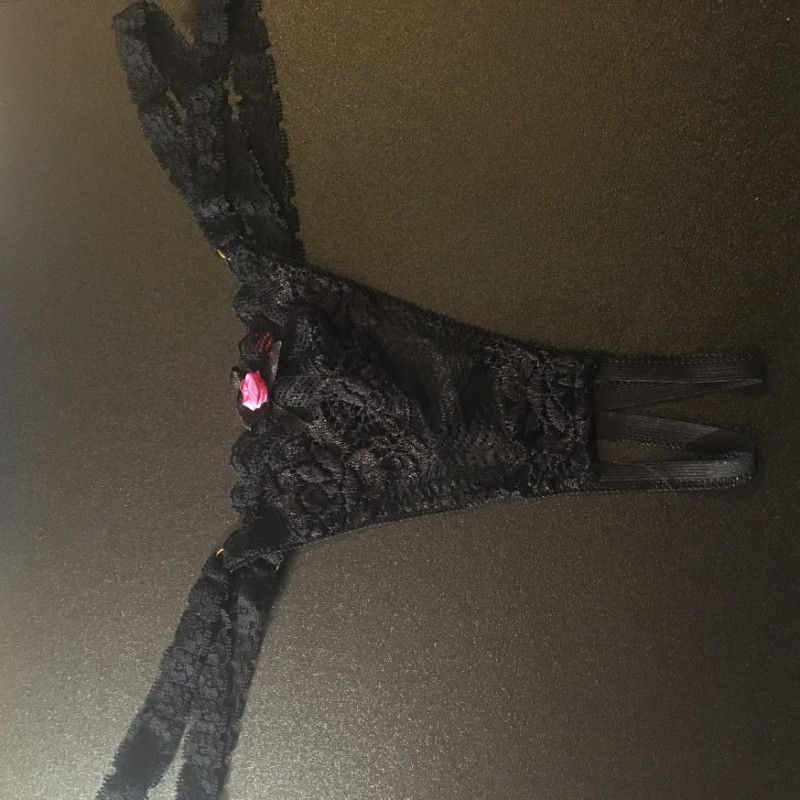 Open Crotch Black Lace Thong