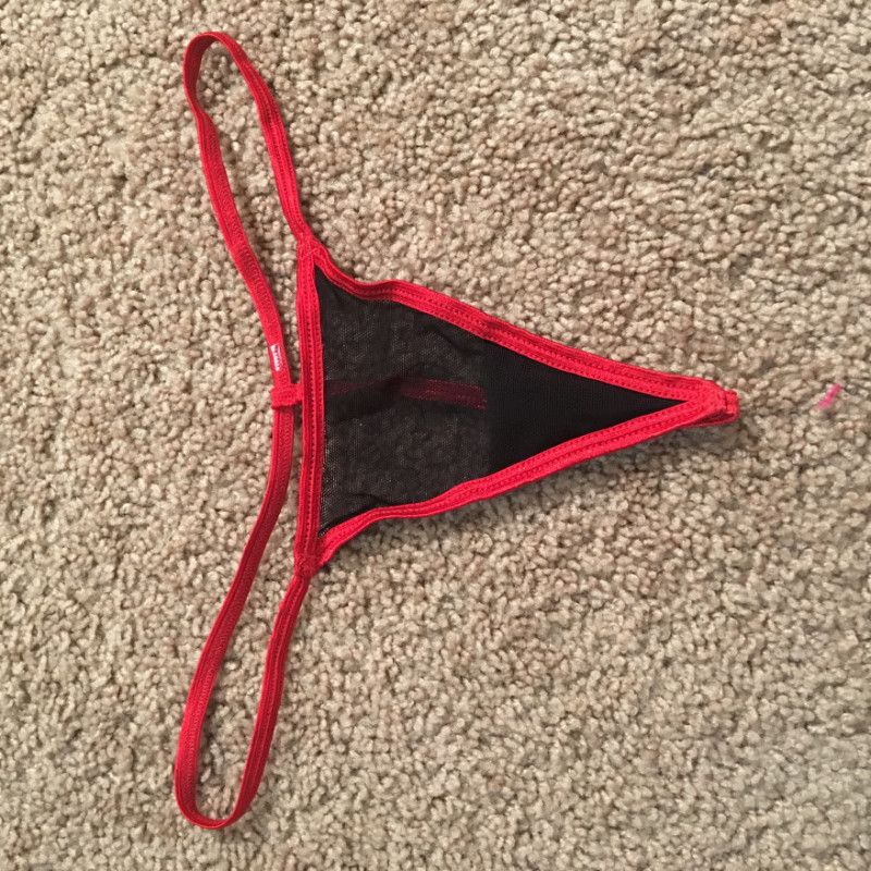 Red and Black Mesh Thong