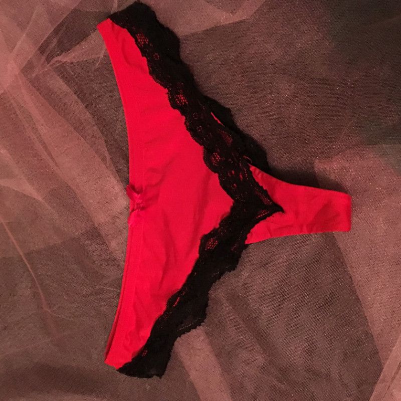 Red Thong with Black Lace Trim