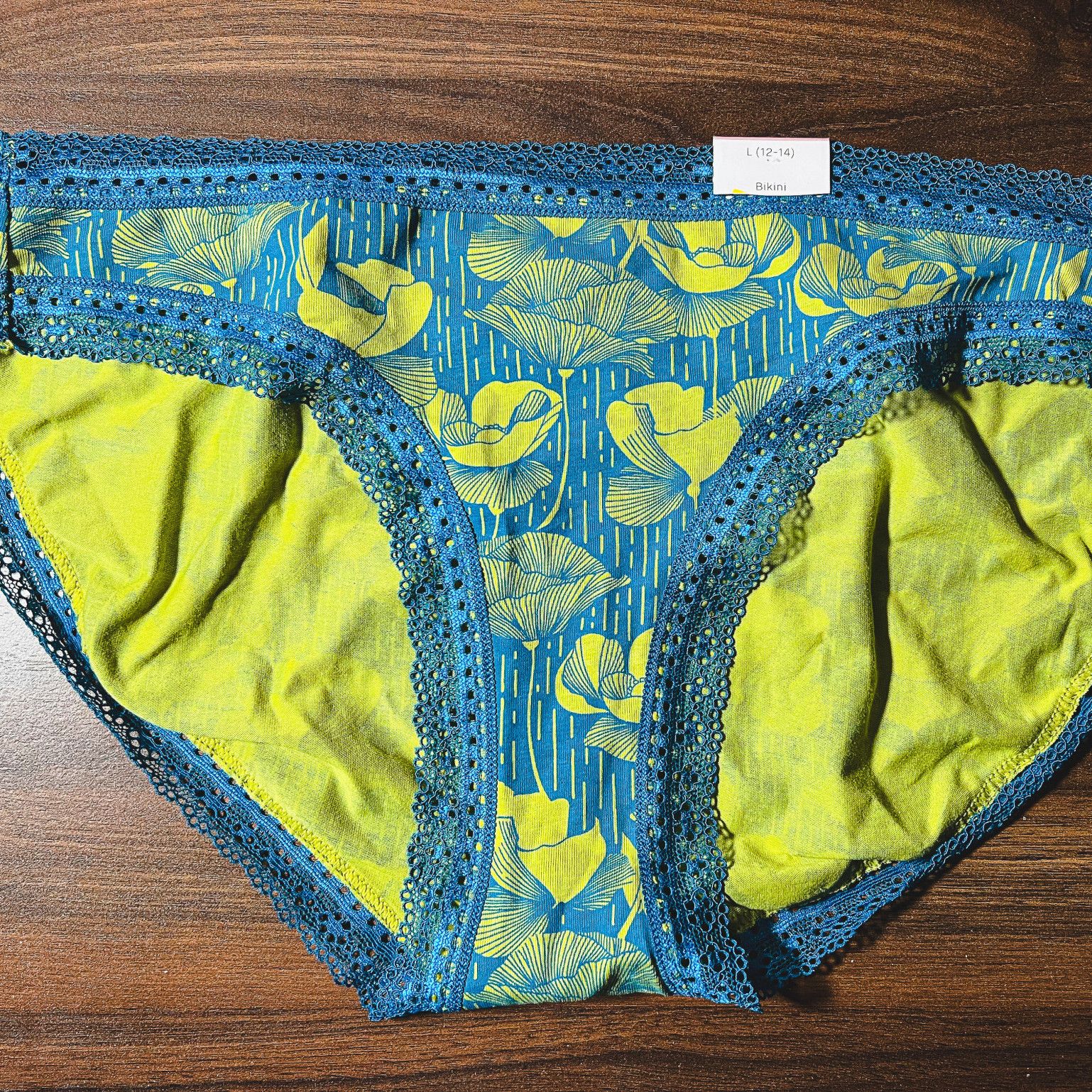 Blue Green Flower Cotton Bikini Panties