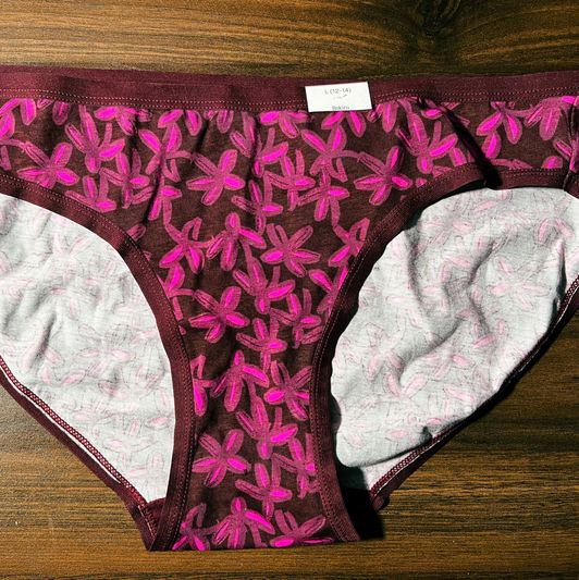 Maroon Pink Flower Cotton Bikini Panties