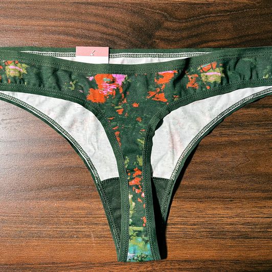 Green Cotton Thong Panties