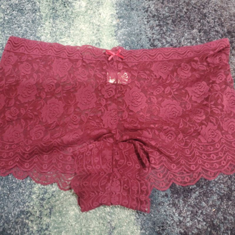 Maroon Nylon Stretch Lace 3XL Boyshort