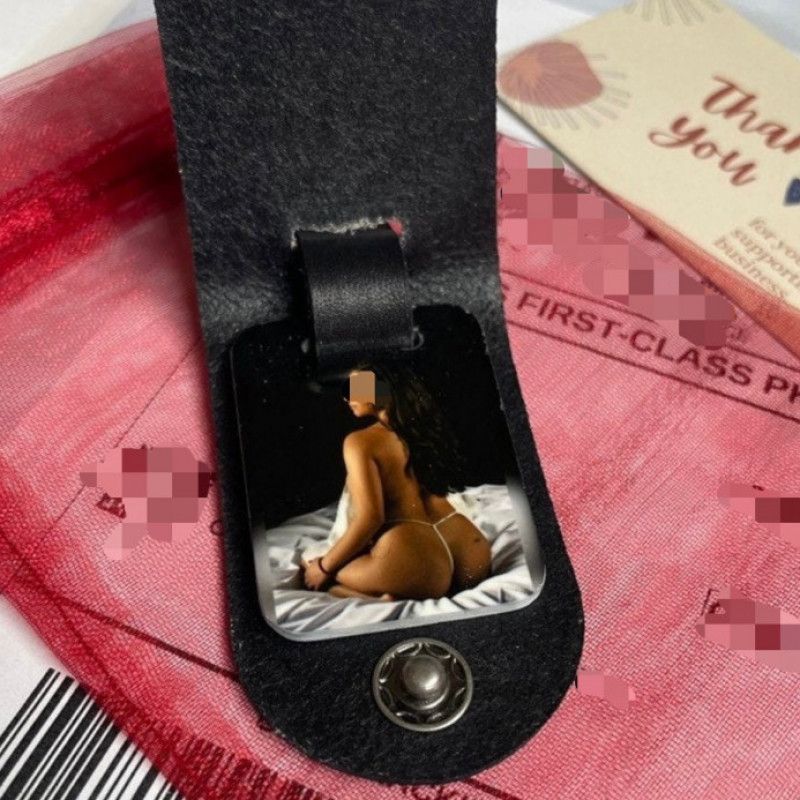 Leather keychain boudoir photo