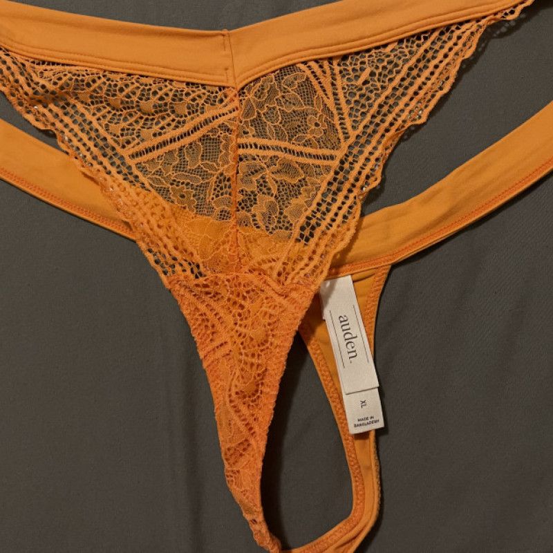 Peach color lacy stretch thong XL