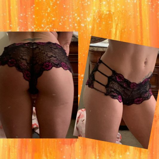 Black and pink lace booty shorts