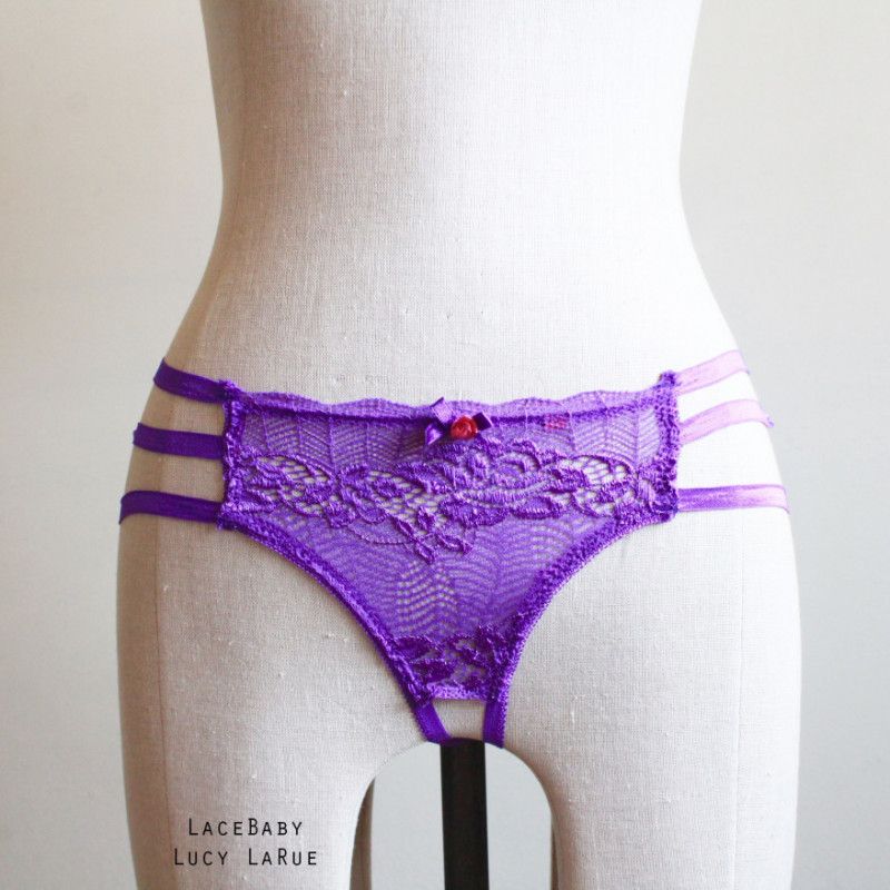 Purple Lace Open Crotch Panties