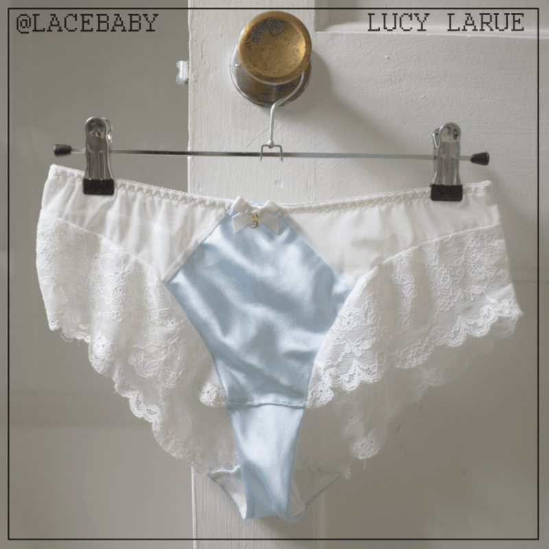 White Lace Blue Satin Panties