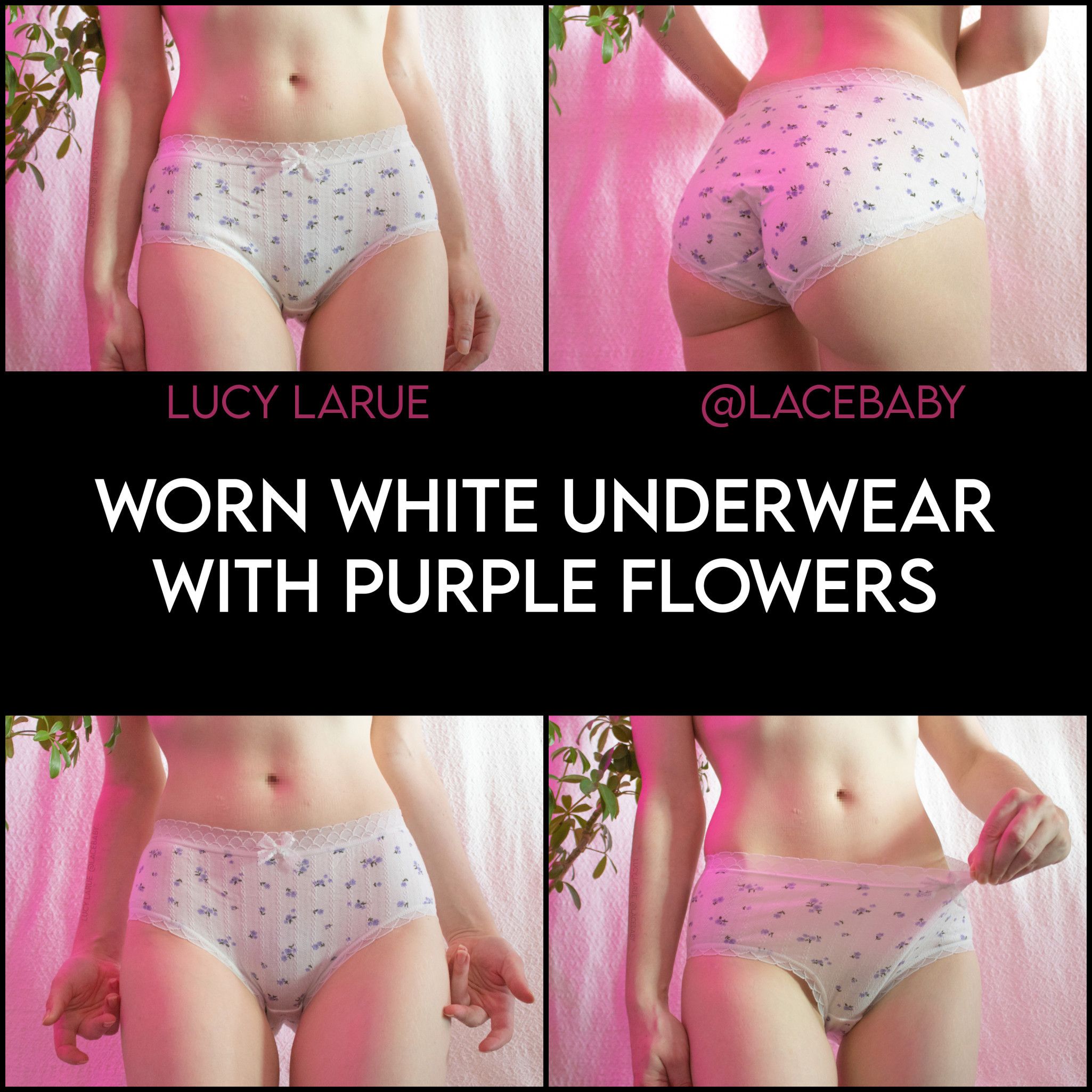 Worn White Underwear With Purple Flowers