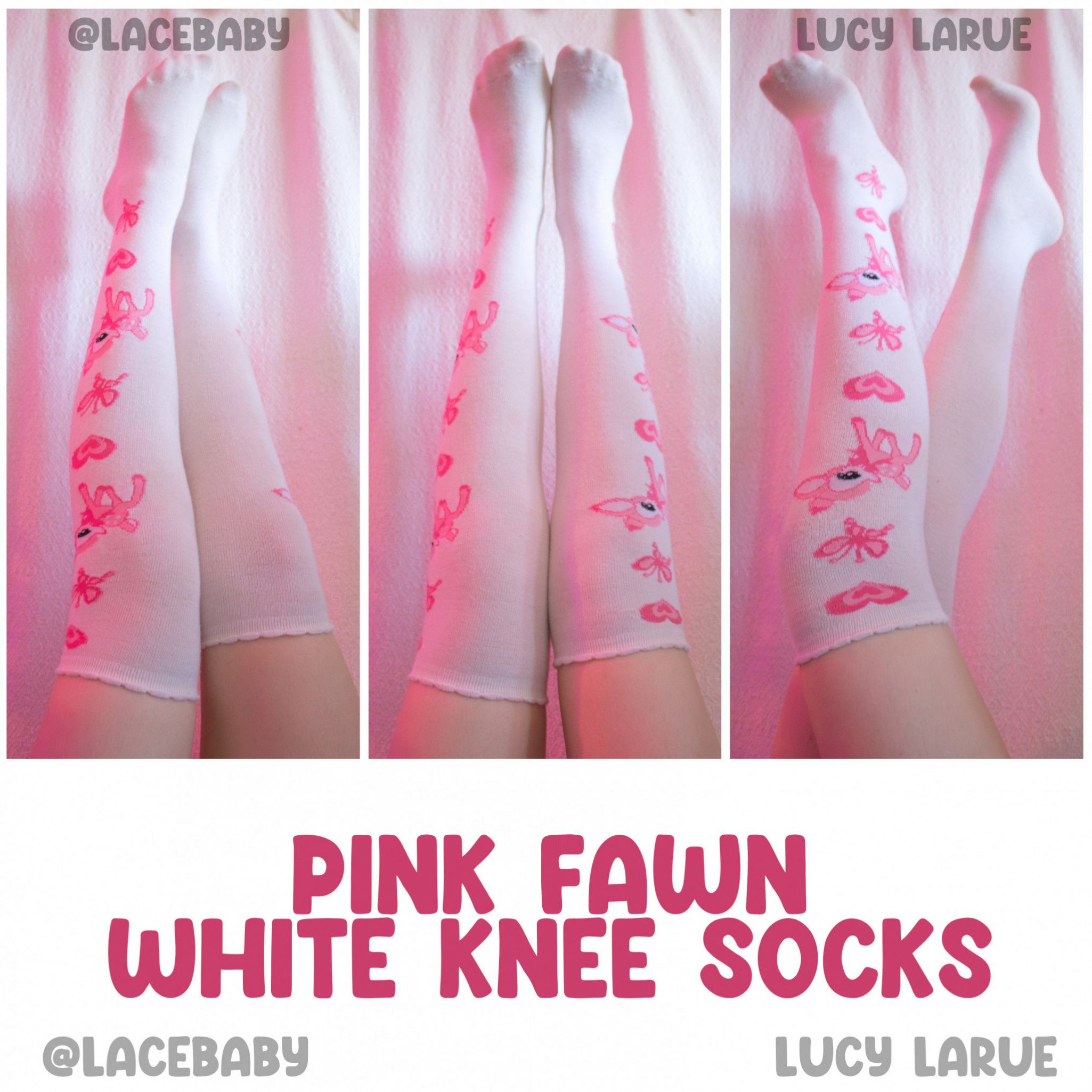 Pink Fawn White Knee Socks