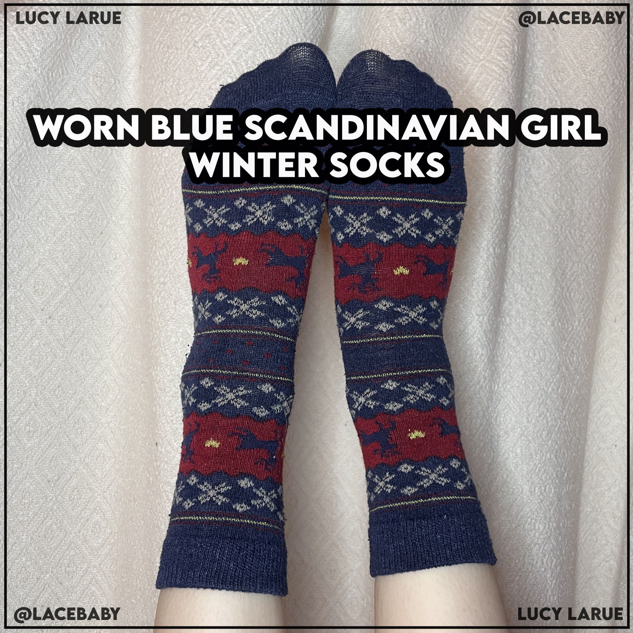 Worn Blue Scandinavian Girl Winter Socks