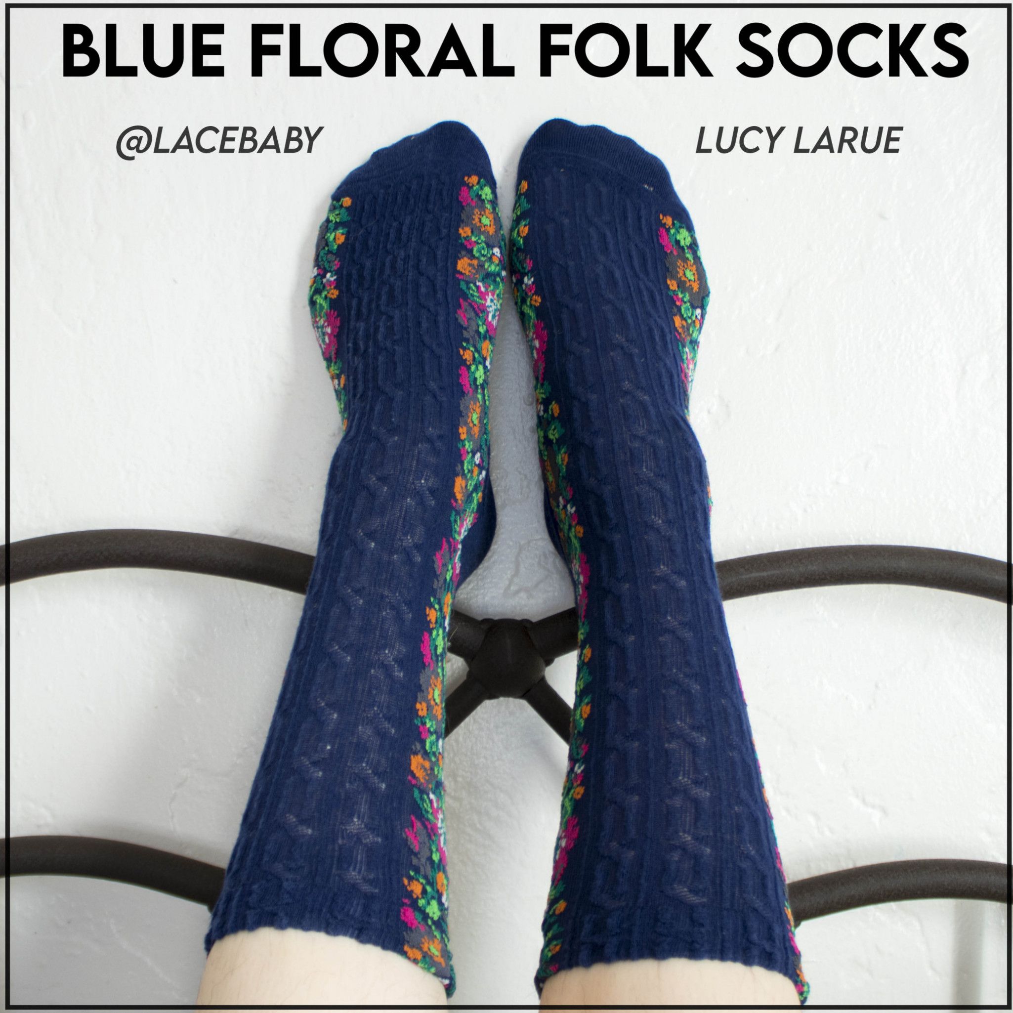 Blue Floral Folk Socks