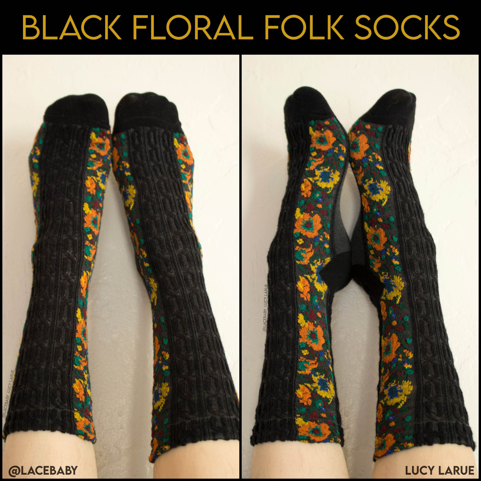 Black Floral Folk Socks