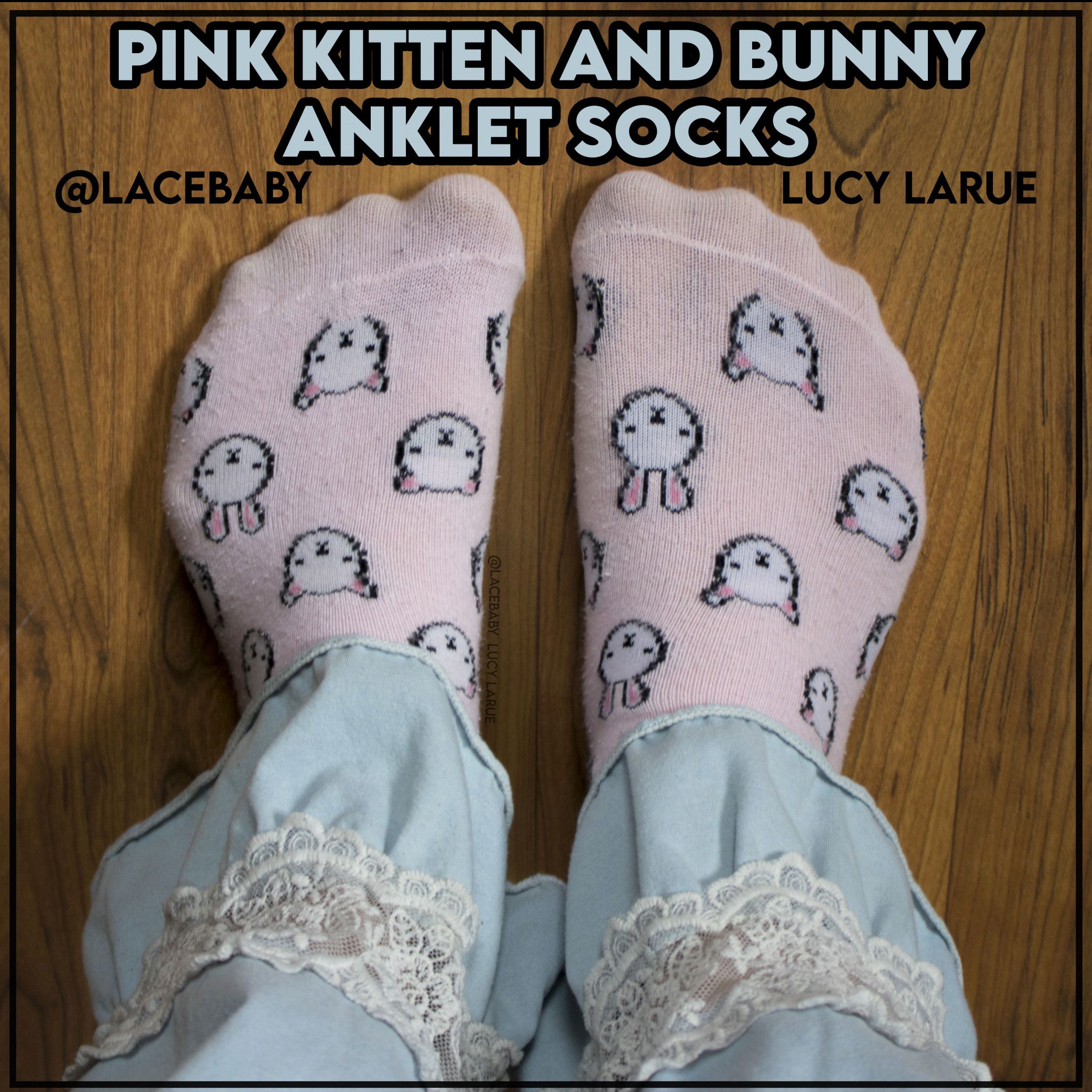 Pink Kitten and Bunny Anklet Socks