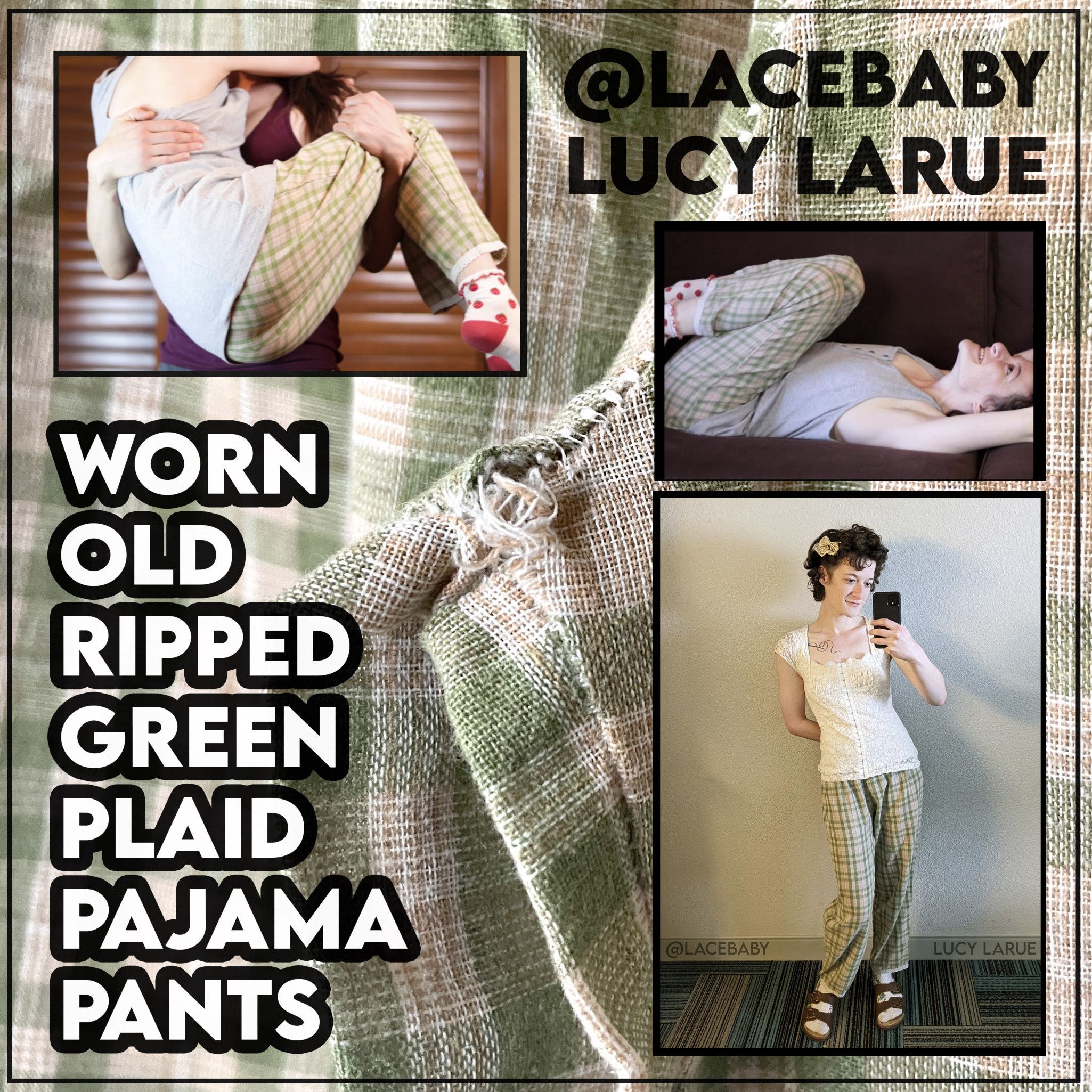 Worn Old Ripped Green Plaid Pajama Pants