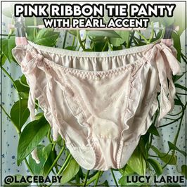 Pink Ribbon Tie Panty with Pearl Accent