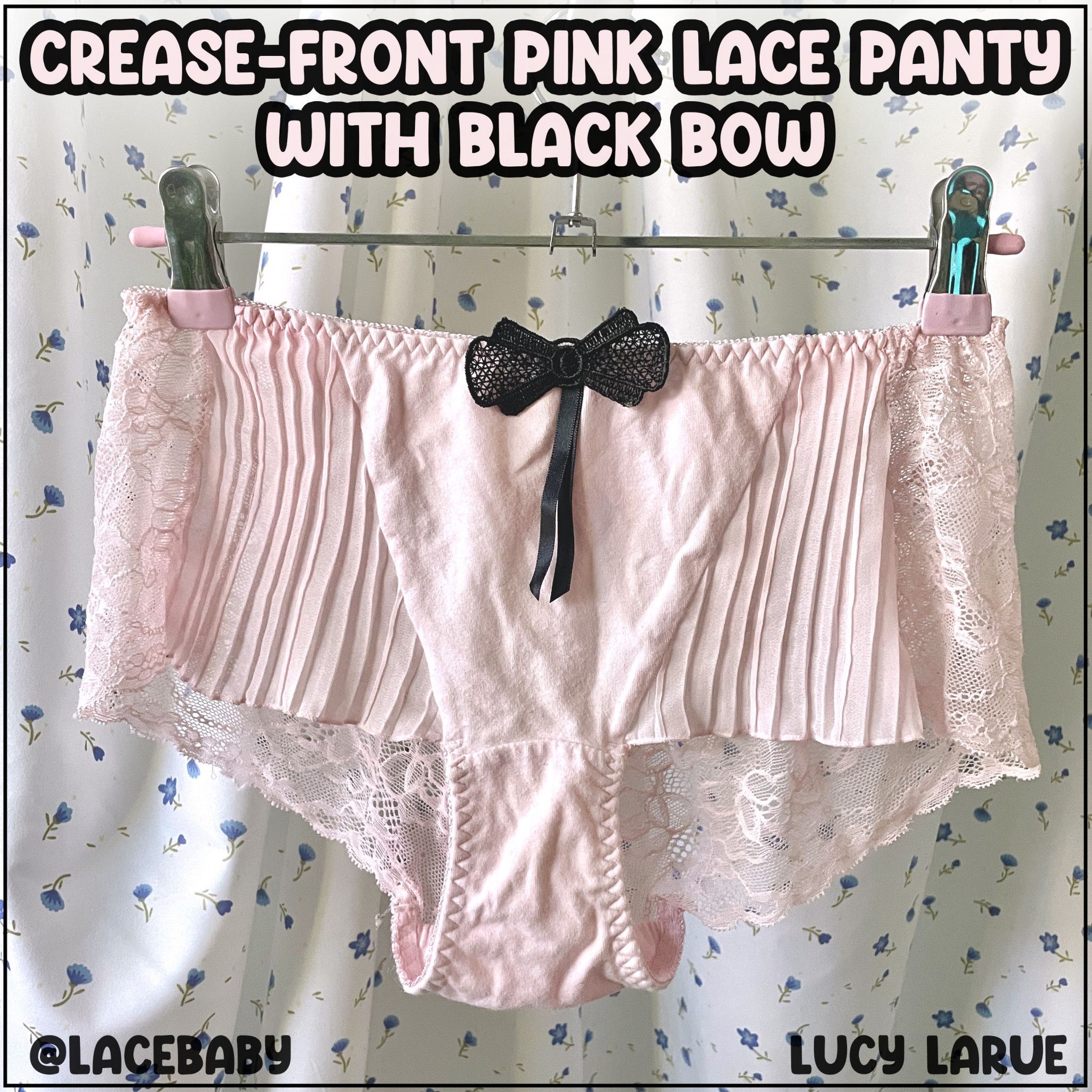 Crease Front Pink Lace Panty with Black Bow