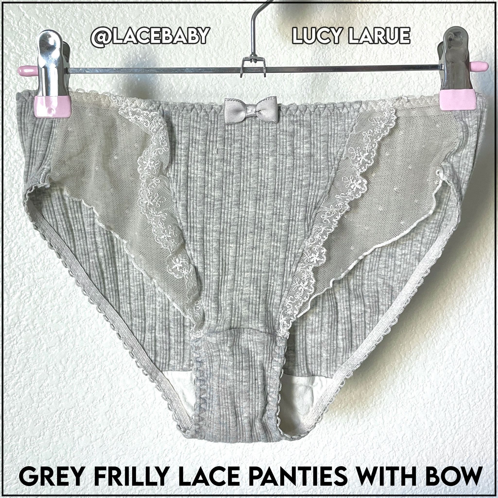 Grey Frilly Lace Panties with Bow