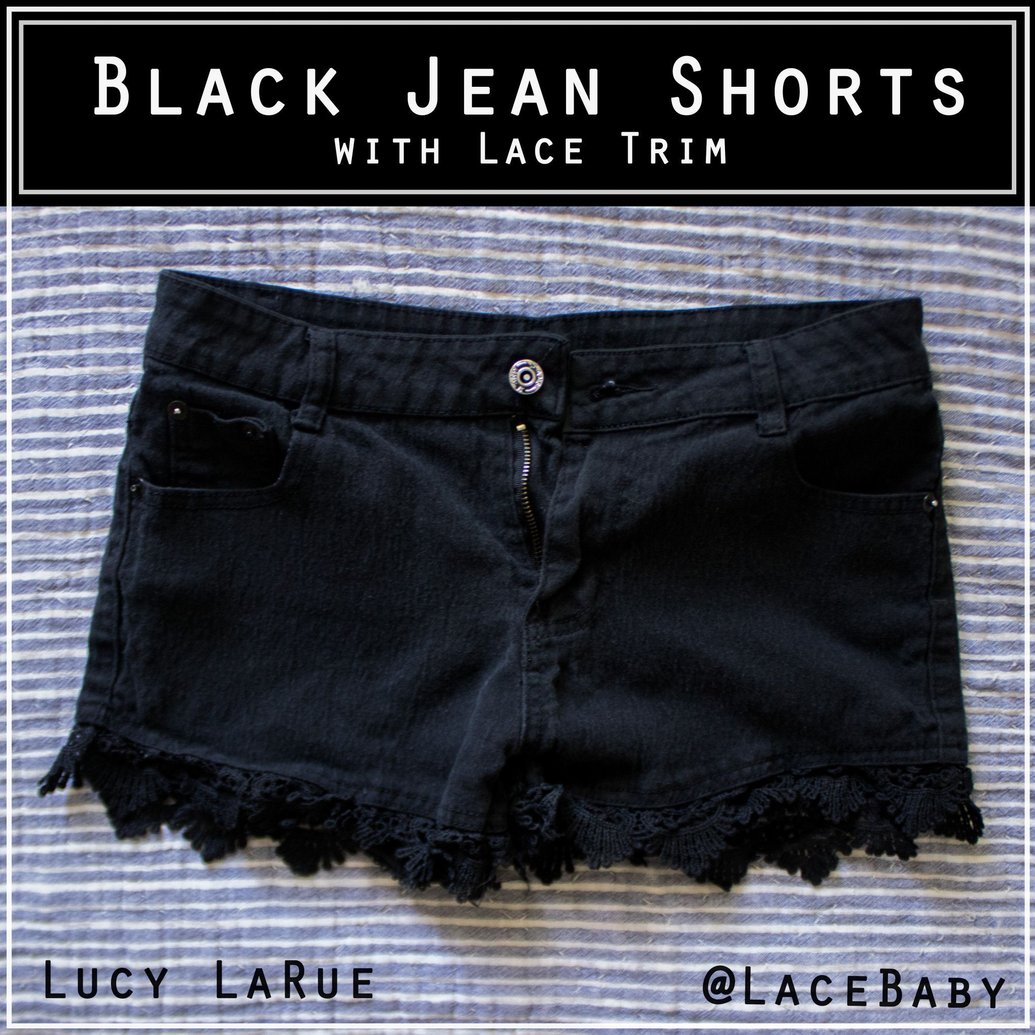 Black Jean Shorts with Lace Trim