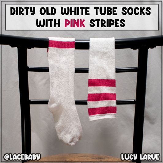 Dirty Old White Tube Socks with Pink Stripes