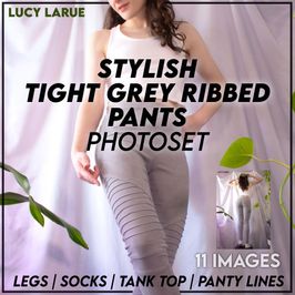 Stylish Tight Grey Ribbed Pants Photoset