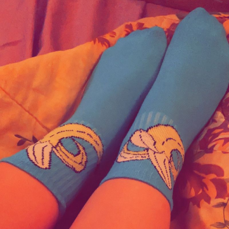 Used blue socks with bananas 