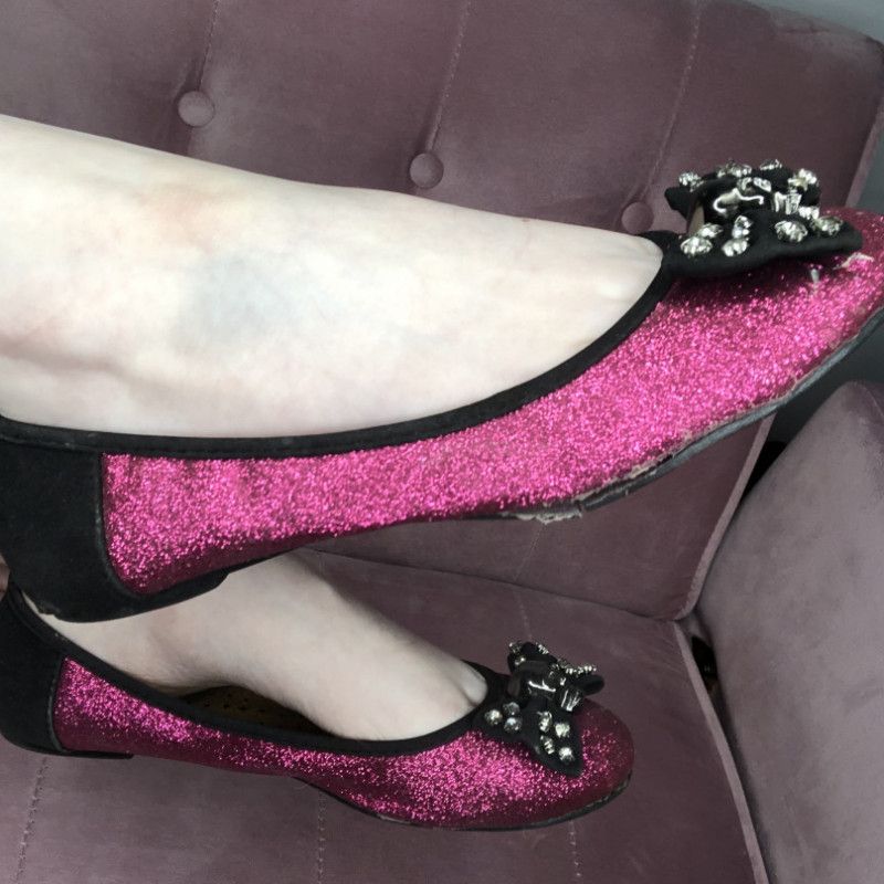 Over Worn Pink Glitter Ballet Pumps