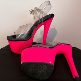 Worn Until They Broke Neon Pink Pleaser Stripper Heels