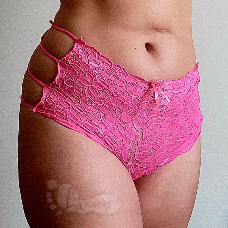 Neon Pink Floral Lace Open Side Cheekies