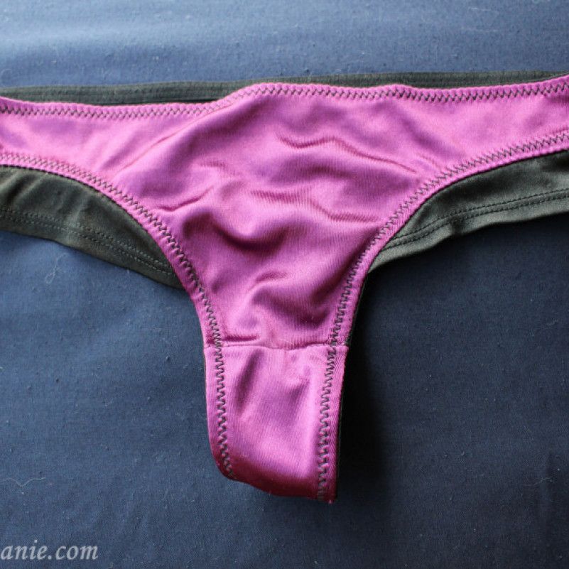 Purple and Black Satin Thong