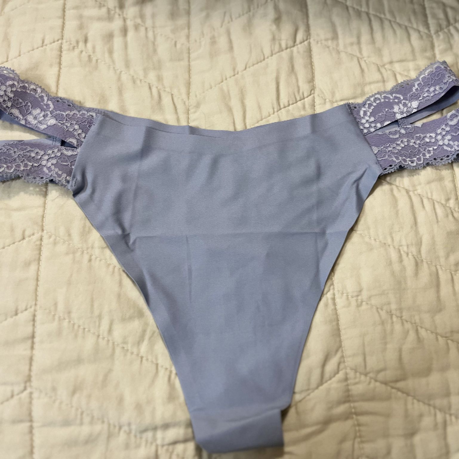 Blue lace seamless thong