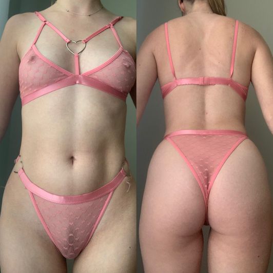 Worn sheer pink lingerie set