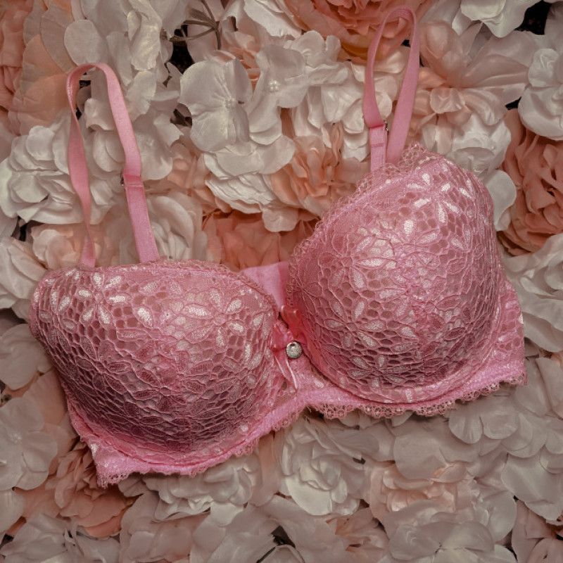 Neon pink lace bra