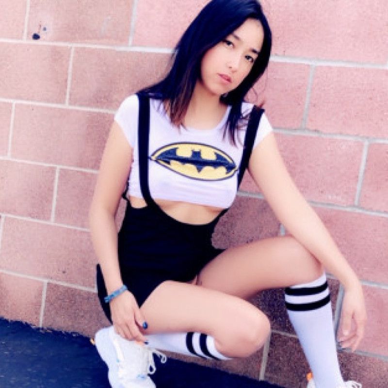 Black Suspender Skirt with Shiny Batman