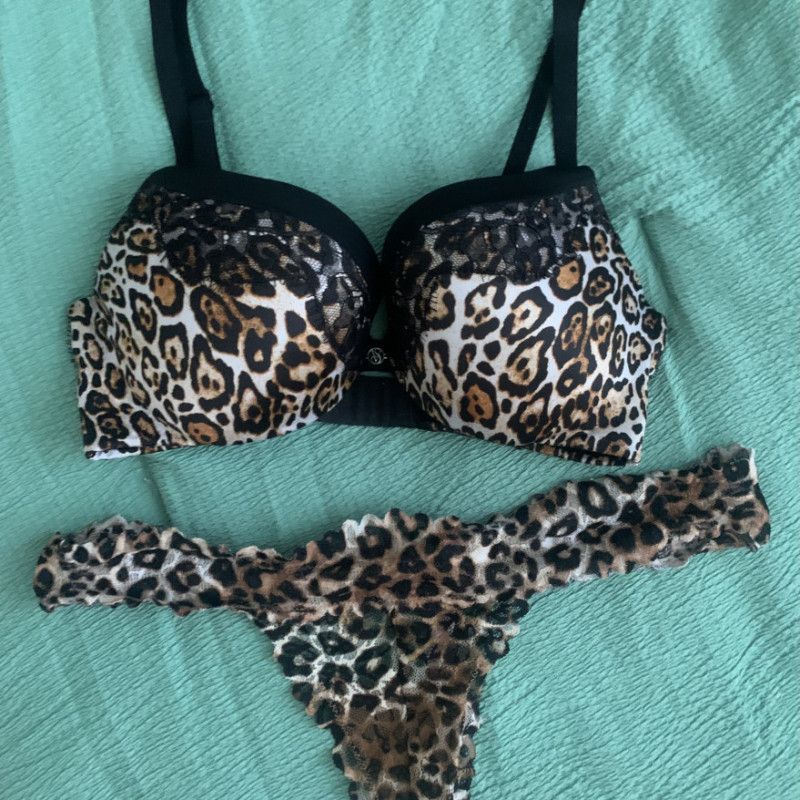 Leopard print bra and thong