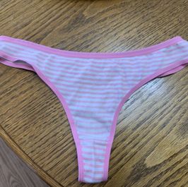 Striped pink and white thong