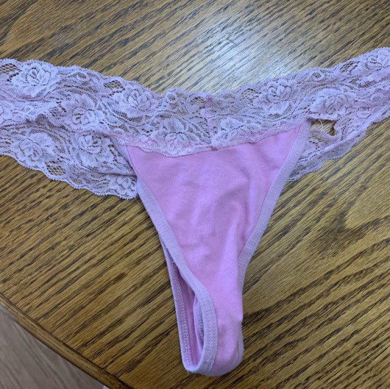 Pink cotton and lace thong