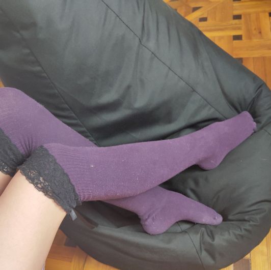 Tight purple cotton stockings