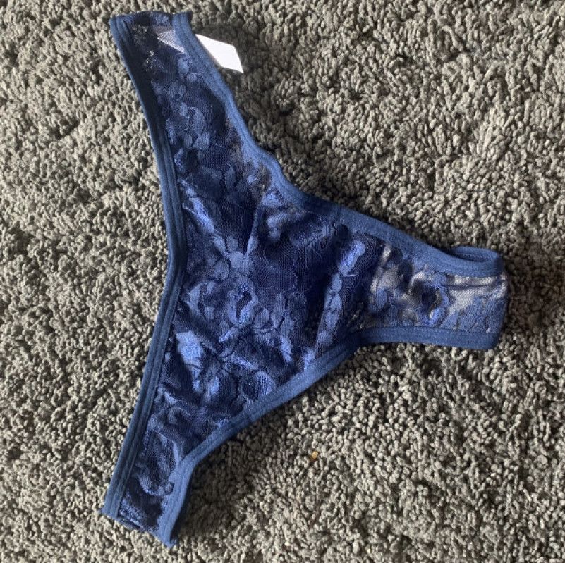 Navy blue lace thong