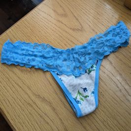 Light blue floral lace thong