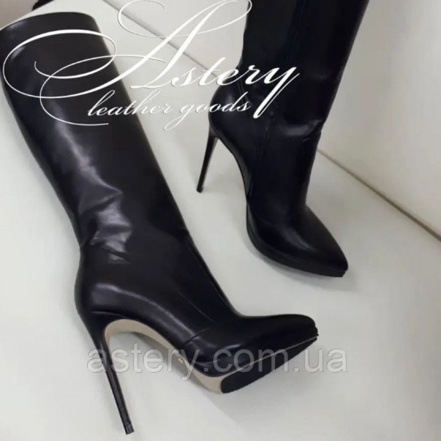 Womens black leather stiletto boots