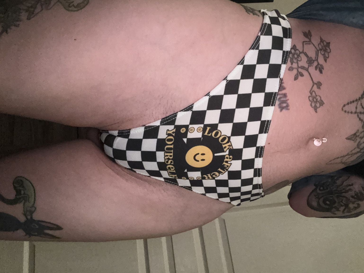 Smiley Checkered Cotton Thong