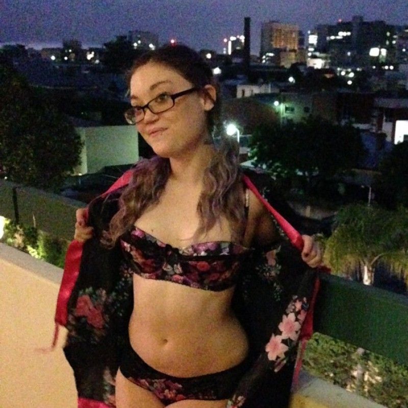 Photoset: Floral Balcony Tease and Strip