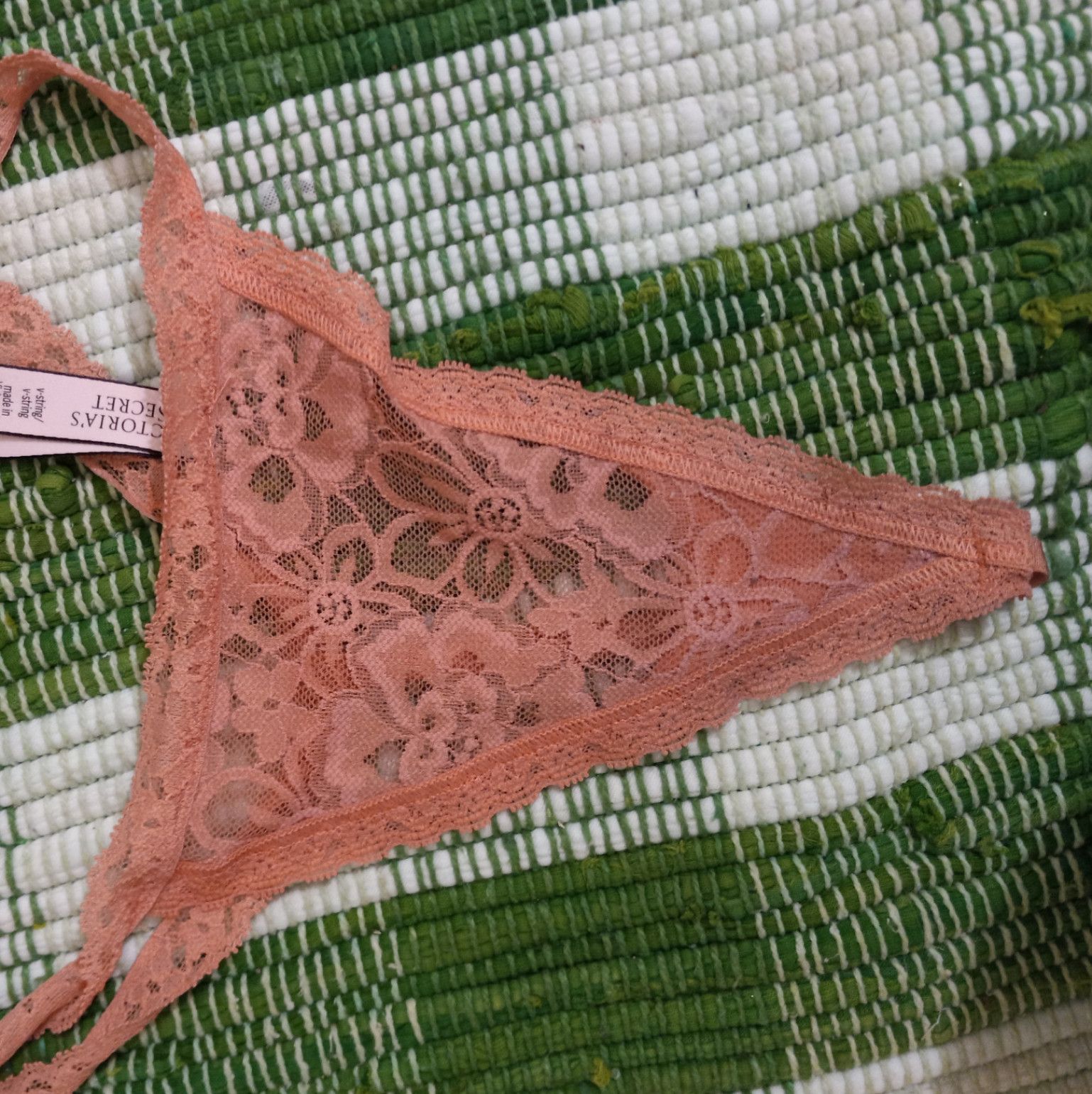 Victorias Secret Lacy Thong Panties Orange Peach