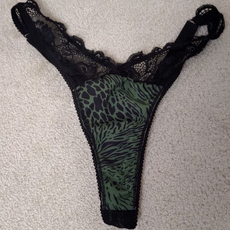 Black thong with green print